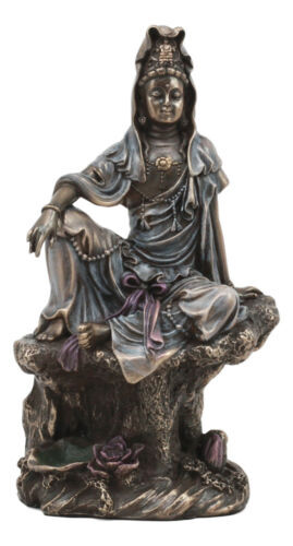 The Water And Moon Goddess Kuan Yin Bodhisattva Statue In Bronzed