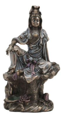 The Water And Moon Goddess Kuan Yin Bodhisattva Statue In Bronzed