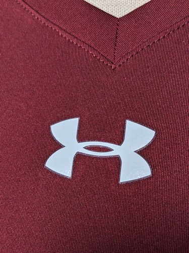 Under Armour Shirt Women Medium Long Sleeve Fitted Heat Gear V Neck Burgundy Red - Picture 3 of 11