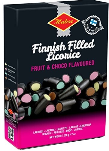 Halva Finnish Filled Licorice (Liquorice) Fruit & Choco Flavoured  200g Box