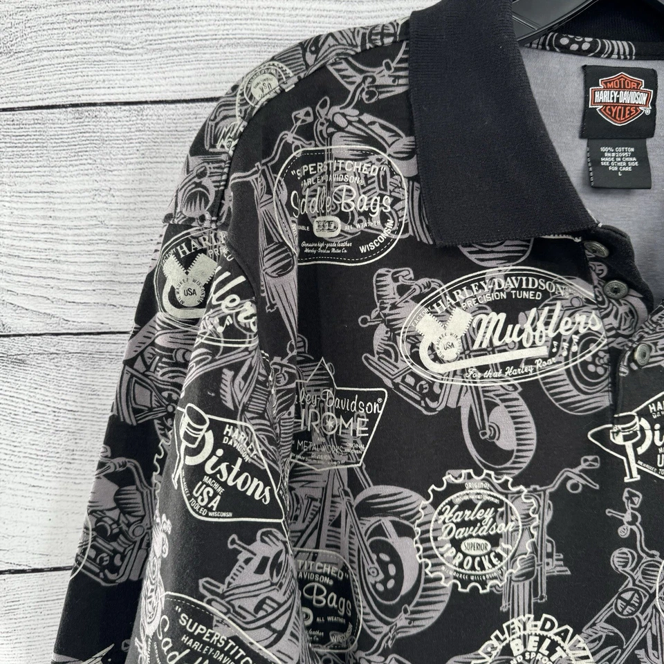 Camisa Polo Harley Davidson Para Hombre Grande Manga Corta Negra Genuina HD Motocicleta Foto 4 de 4