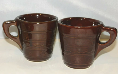 Marcrest Stoneware Daisy Dot Coffee Mugs Tea Cups Set of 2 Brown Glaze USA