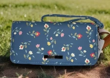 Mundi Wristlet Wallet Clutch Everly Blue Pink Yellow Floral Faux Leather