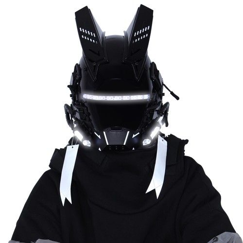 Futuristische Cybermaske mit LED-Leuchten für Cosplay und Techwear Mode - Bild 33 von 80