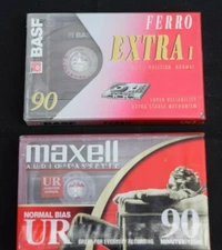 Lot of 2 Audio Cassette Tapes Maxell UR 90 BASF Ferro Extra 90 IECI Normal NOS