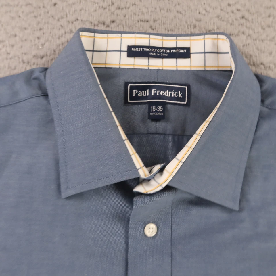 Camisa Paul Fredrick Para Hombres 2XL 18 Azul 100% Algodón Abotonada Pinpoint Oxford OCBD Foto 3 de 4