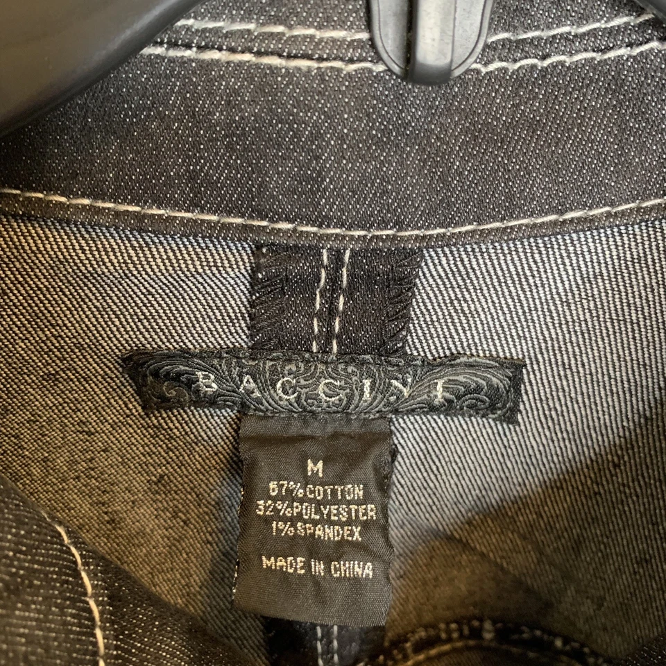Chaqueta de Jean Baccini para Mujer M Negra Denim Cremallera Manga Larga Básica con Cuello Foto 2 de 4
