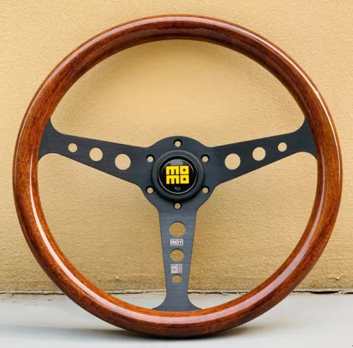 MOMO Heritage Indy Black Woodgrain Mahogany Wood Steering Wheel 350mm - Picture 2 of 8
