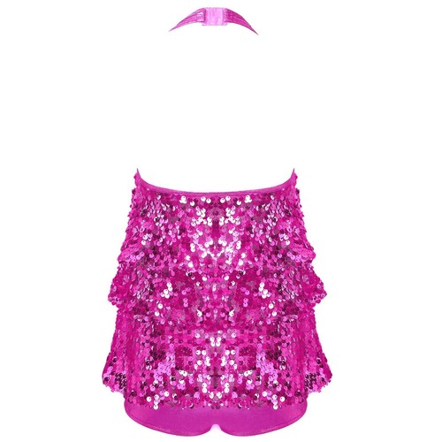 Kids Girls Jazz Latin Dress Shiny Sequins Halter Stage Performance Dance-wear - Picture 49 of 52