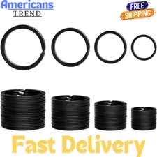 40 Pack Key Ring Keychain Mix 4 Sizes Black Metal Flat Split Key Chains Rings..