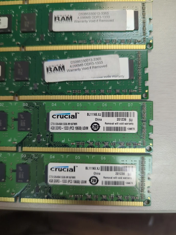 24 GB Crucial/Logical DDR3 Ram 10600U 2RX8 PC3 UDim 1333 - Image 3 of 4