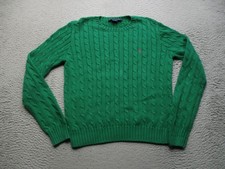 Vintage Ralph Lauren Sweater Womens Large Green Cable Knit Fisherman Heavy