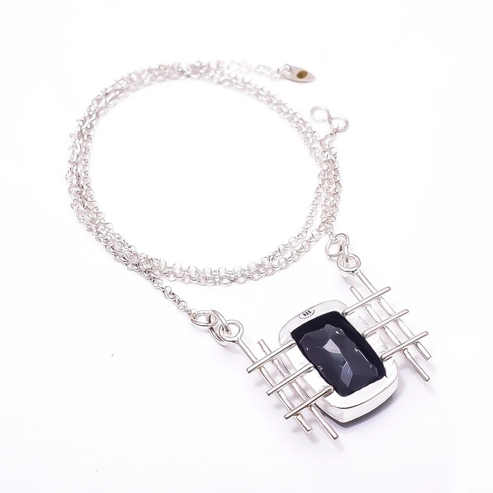 Black Onyx 925 Sterling Silver Tennis Necklace 19-23" C44120410, Christmas Gift - Image 2 of 4
