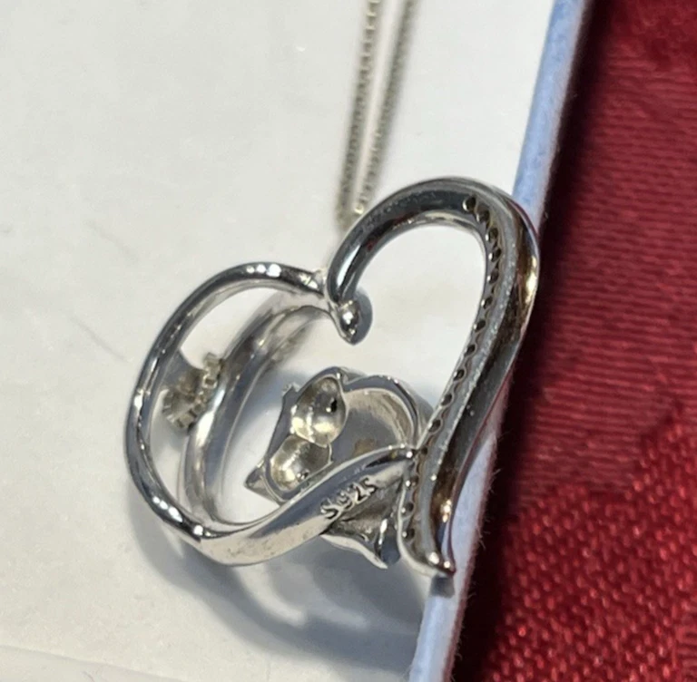 Винтажный серебро S925 цветной сова в сердце "я люблю тебя навсегда", CZs ожерелье - Изображение 3 из 4