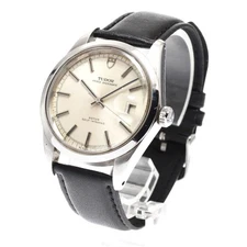 TUDOR PRINCE OYSTERDATE 7024/0 37mm SS Leather Silver Dial Date #C143