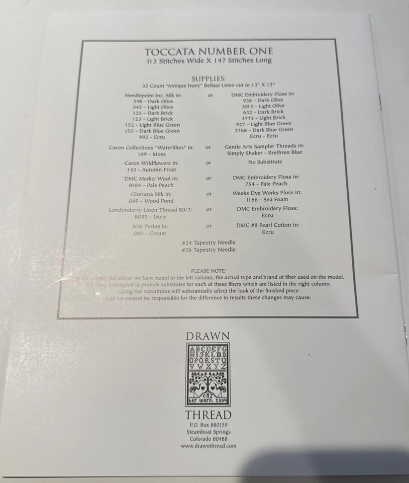 The Drawn Thread Needlework Designs: Toccata Number One-Pattern Only  (2003) - Image 3 of 4