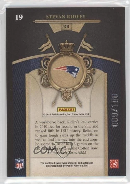 2011 Crown Royale Rookie Royalty Materials Signatures /100 Stevan Ridley Auto RC - Image 2 of 2