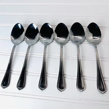 Set of 6 Pfaltzgraff Nouveau Stainless Steel Oval Serving Spoons - Made By Towle