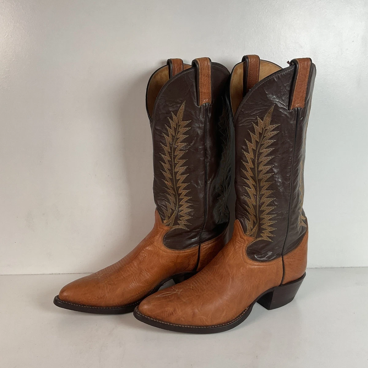Bottes Western Vintage Tony Lama Homme Cuir Marron Pointure 8D