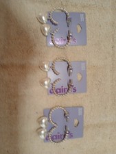 Bulk Lot Of 3 Pair Claire  s White Heart Pearl Drop Earrings MSRP 30/lot NWT
