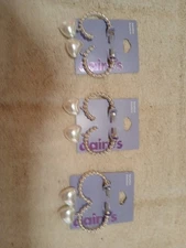 Bulk Lot Of (3) Pair Claire’s White Heart Pearl Drop Earrings MSRP $30/lot NWT