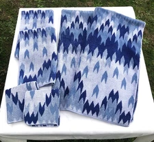 Vtg Fieldcrest Towel SET 6 Pcs Blue Bath Hand Washcloth Arrow Chevron Flame