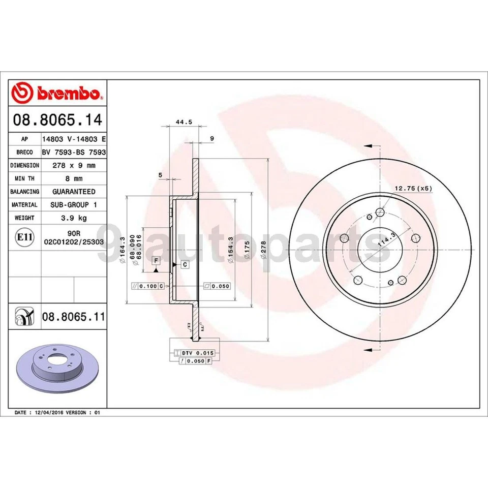 布雷博 OE 前后盘式制动转子适用于 2000 2001 年日产 Maxima — 第 2/4 张图片