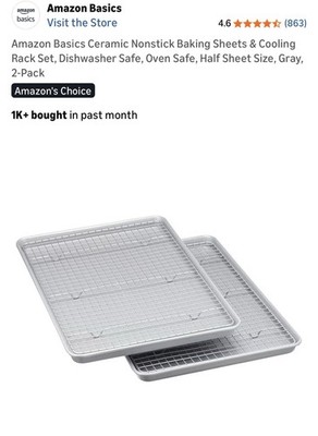 Amazon Basics Ceramic Nonstick Baking Sheets & Cooling Rack Set, 2-Pack, Gray