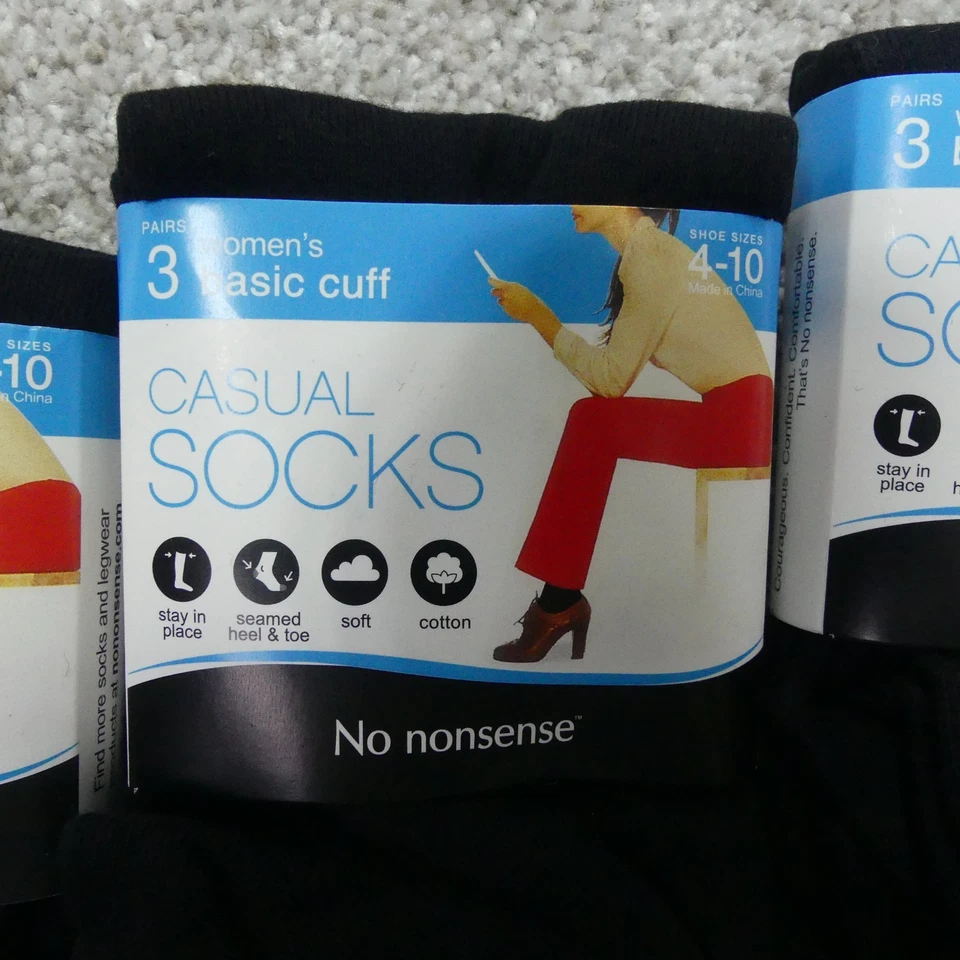Calcetines No Nonsense para mujer talla de zapato 4-10 negros puño básico informales 9 pares Foto 3 de 4