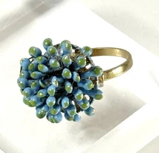 Funky Retro Mod Enamel Blue Green Sputnik Style Ring Adj Costume 60s Statement