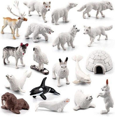 18x Mini Arktische Tierfiguren Set  Rentier Wal Fuchs Br  Lernspielzeug