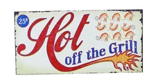 Shrimp Seafood Skewer Hot Off the Grill Wooden 11.75 Inch Wall Decor Plaque Sign