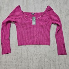 Wild Fable Women's Knit Long Sleeve Cropped Sweater Large Vibrant Pink