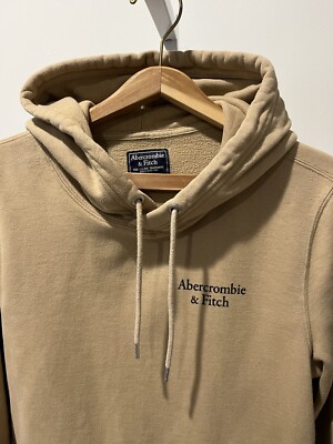 Abercrombie and Fitch Spellout Men's Hoodie Size S Beige Sleeve