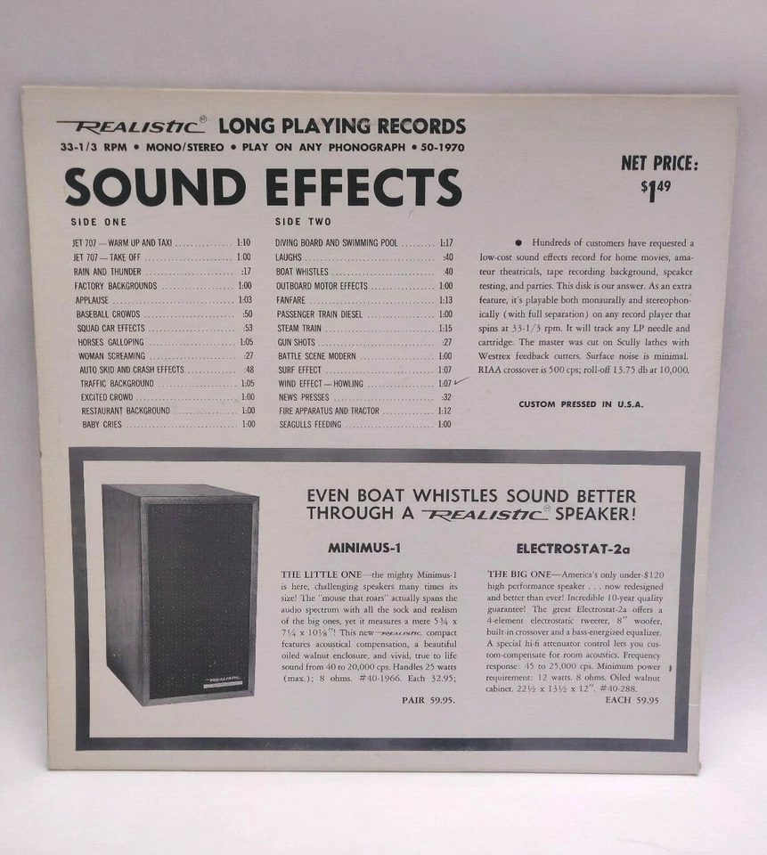 Realistic Records - 28 Timed Sound Effects LP (1970) - Vinyl LP - Mono/Stereo - Image 2 of 4