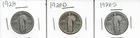 Lot of 3 Standing Liberty Quarters : 1928 1928-D 1928-S