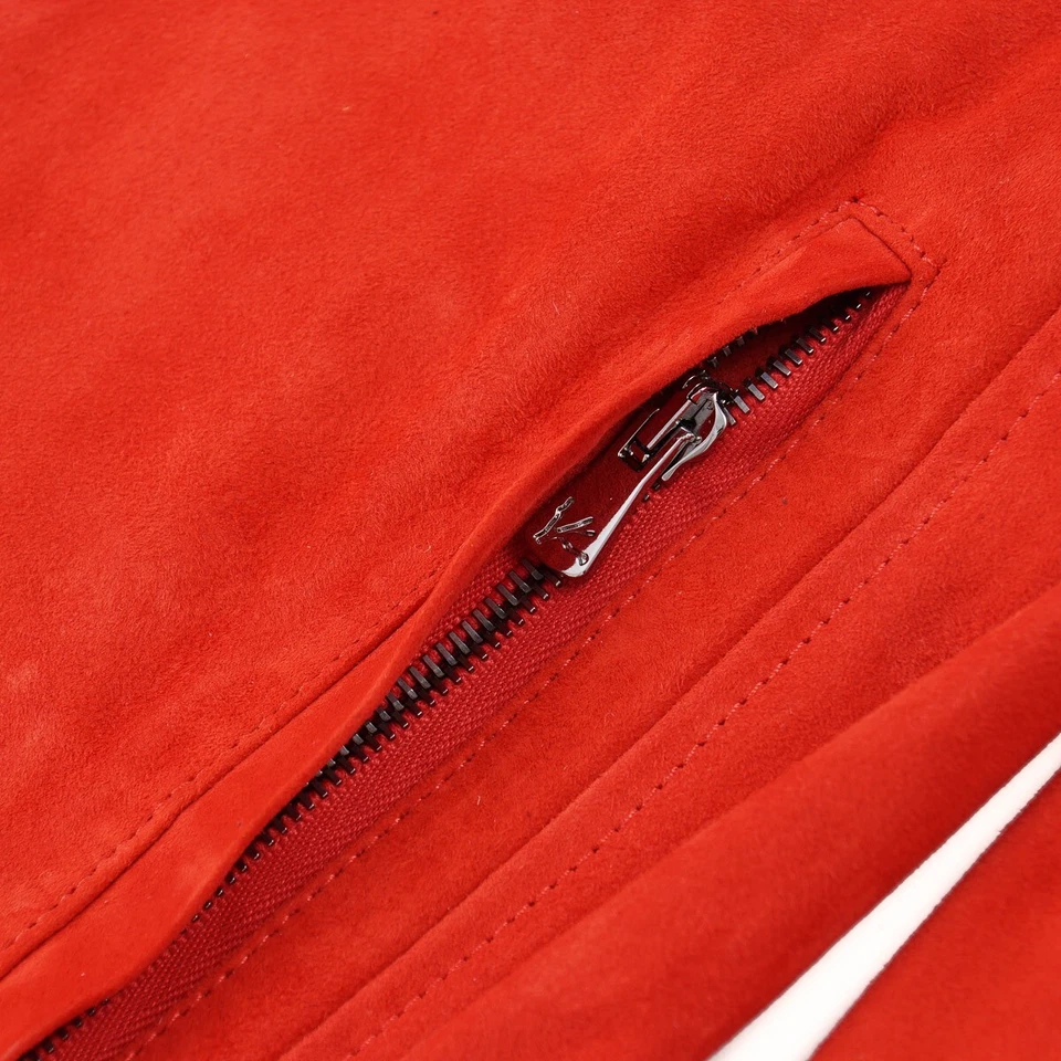 Isaia Napoli Red Unlined Hooded Suede Leather Jacket M (Eu 50) Hoodie NWT - Image 3 of 4