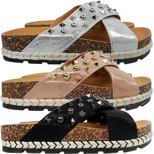 Gladiador Mujer Baja sin Cordones Corcho con Tachuelas | eBay