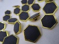 Vintage Dull Black Hexagon w/ Gold Border Shank Button 21mm Lot of 4 A142-1