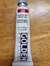GOLDEN Heavy Body: Cadmium Red Medium Hue Acrylic Tube 2 oz NEW PR112, PR5