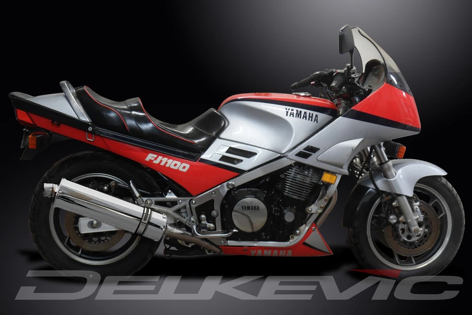 Silenciadores ovalados de acero inoxidable Yamaha FJ1100 1984-1985 Delkevic escape completo 4-2 14" Foto 4 de 4