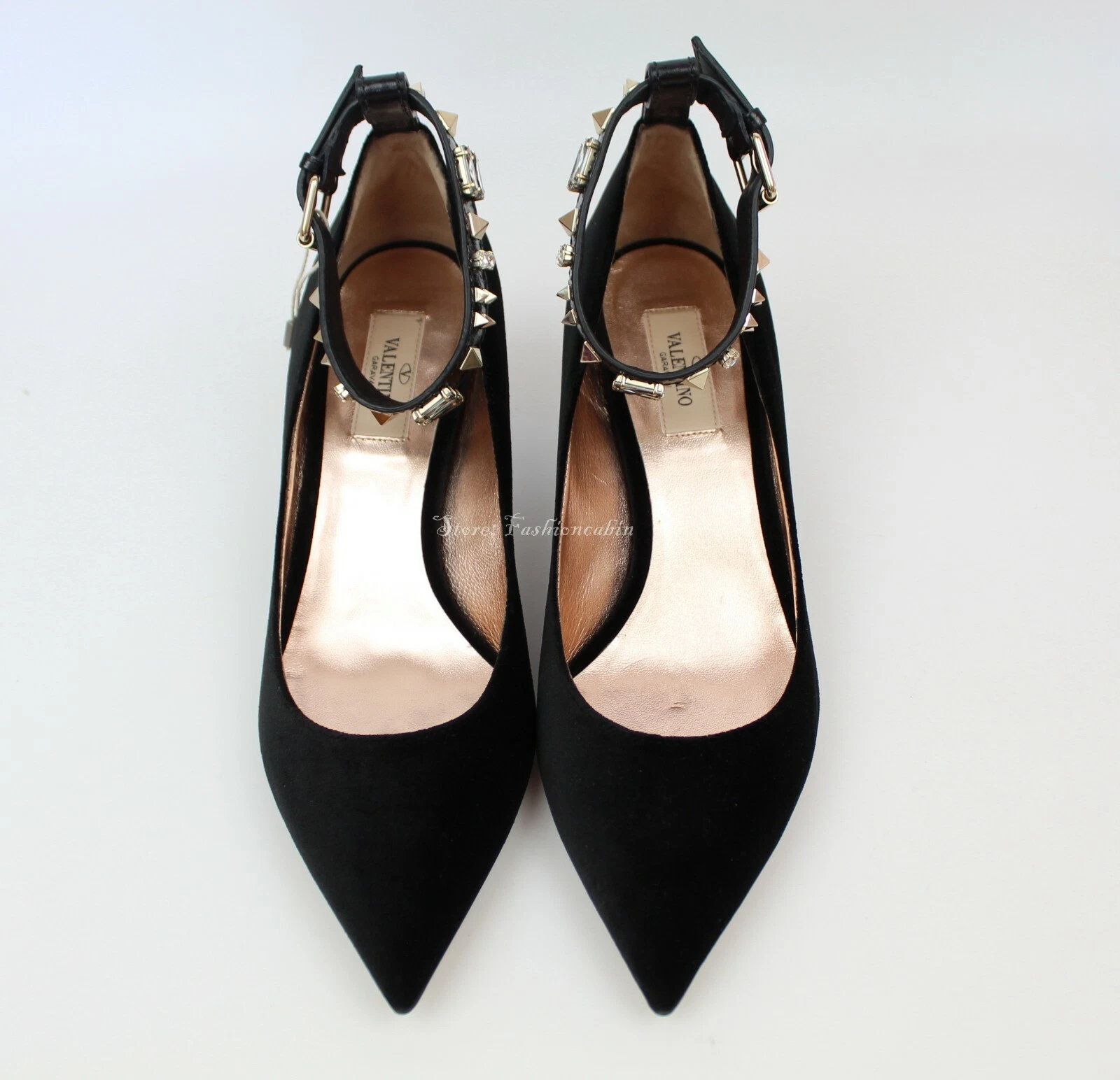 NUOVE décolleté con cinturino in velluto borchiate Valentino Garavani nere EUR38 5 $1045