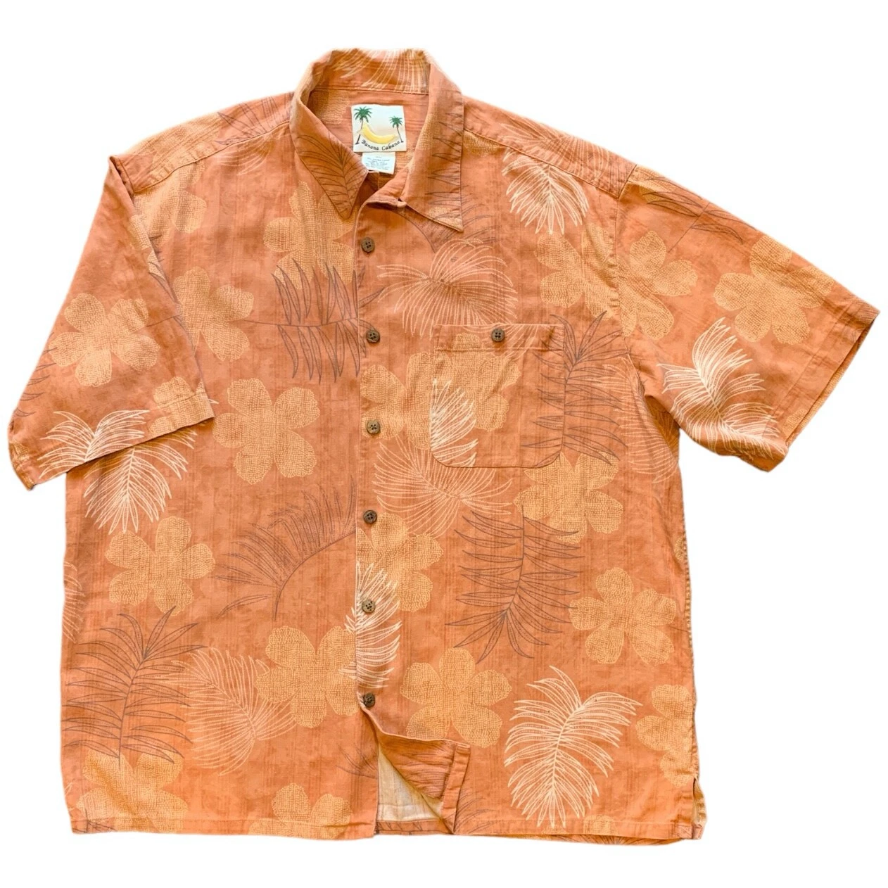 Banana Cabana Mens XL 100% Silk Hawaiian SS Casual Button Front Shirt #80K