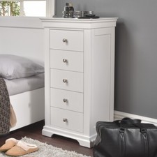 Image of Tallboy Chest of 5 Drawers Metal Handles Bedroom Furniture - Jolie White