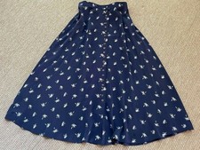 Vintage Evan Picone Size 18W Long Silk Skirt Navy W/Palm Trees Buttoned Front