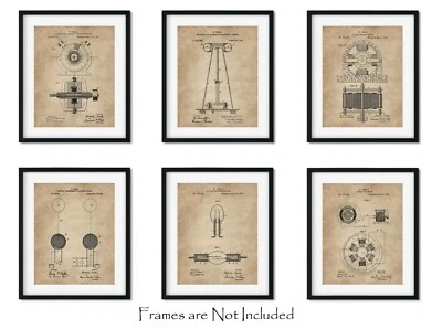 Nikola Tesla Patent Print Set of 6 Vintage Art Prints 8x10 Engineering Gifts