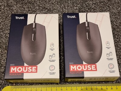 2 x KABELGEBUNDENE USB PC LAPTOP MAUS BRANDNEU VERTRAUEN Menge links rechtshändig schwarz scrollen
