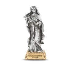 St. Catherine of Siena 4.5" Pewter Statue on Golden Base, U.S. Made, Gift Boxed