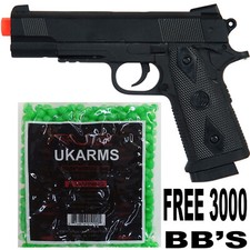 Black Airsoft spring Heavy duty Metal Gun Pistol WITH 3000 FREE BB'S PELLETS