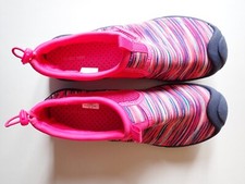 Women's Size 7 Lands End Water Shoes Pink Space Dye Striped Slip On Adjustable